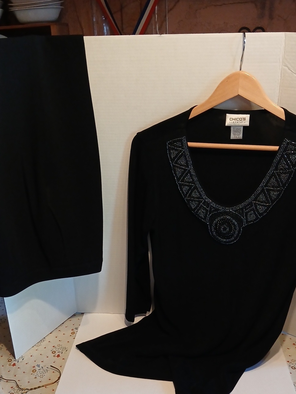 Chico's Black Scoop Neck Top with Beaded Detail